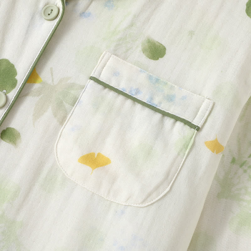 Ensemble pyjama en gaze de coton à imprimé feuilles rurales