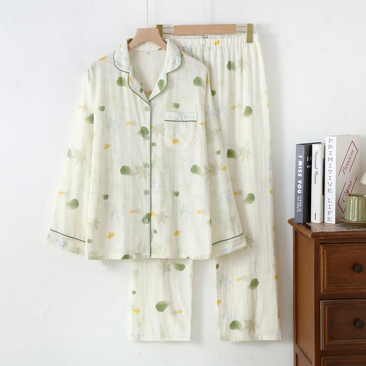 Ensemble pyjama en gaze de coton à imprimé feuilles rurales