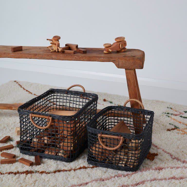 Panier de rangement en rotin tressé avec poignée creuse