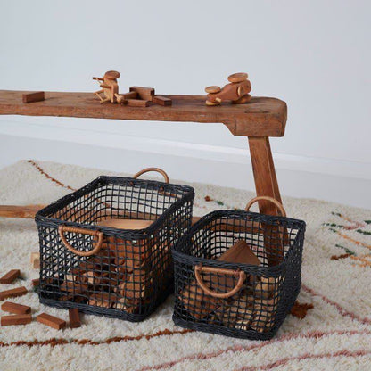 Panier de rangement en rotin tressé avec poignée creuse