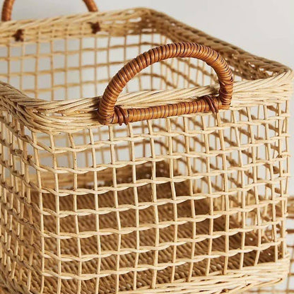 Panier de rangement en rotin tressé avec poignée creuse