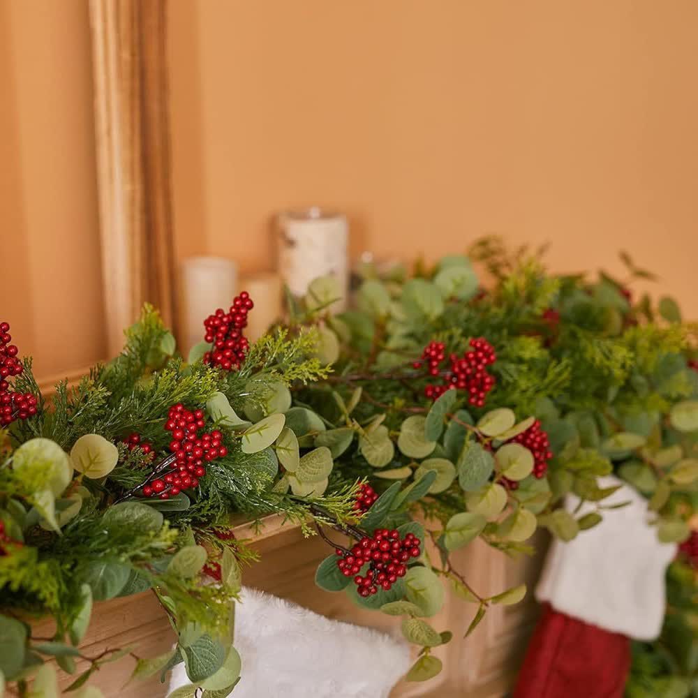 Décorations de Noël en bois de pin avec verdure artificielle