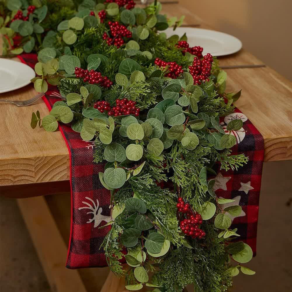 Décorations de Noël en bois de pin avec verdure artificielle