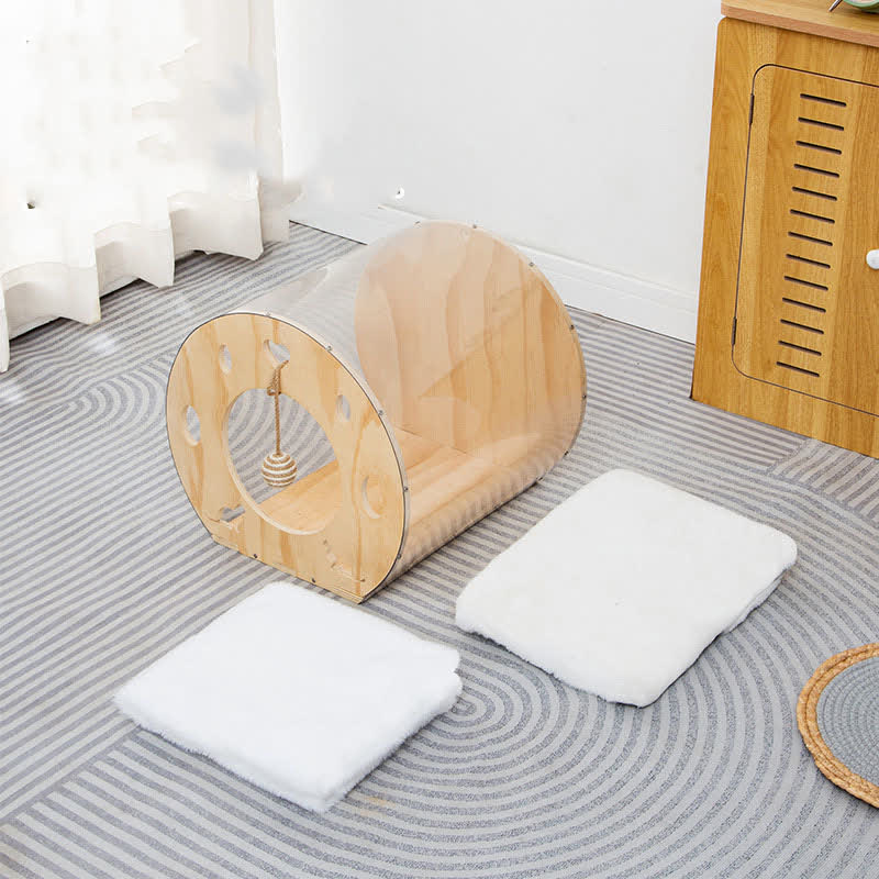 Maison pour chat en bois en forme de capsule spatiale