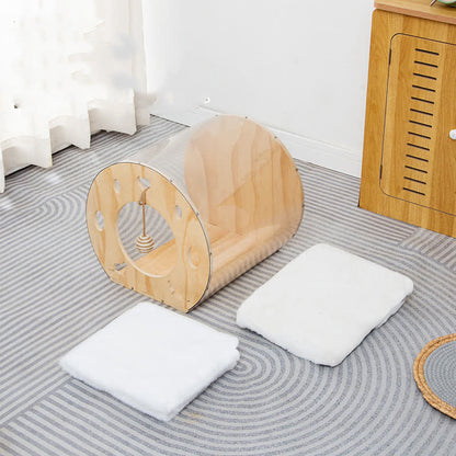 Maison pour chat en bois en forme de capsule spatiale