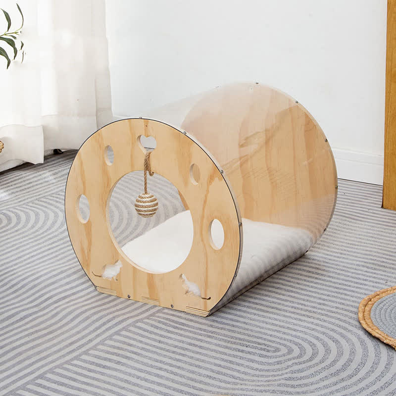 Maison pour chat en bois en forme de capsule spatiale