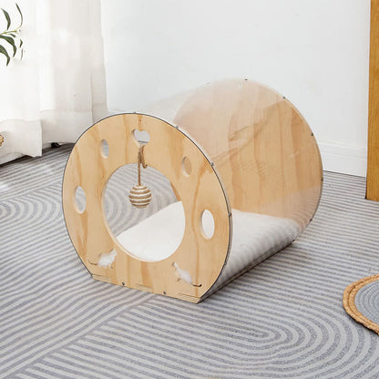 Maison pour chat en bois en forme de capsule spatiale