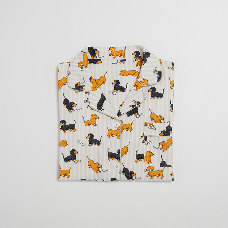 Ensemble pyjama pour couple en coton brossé motif teckel