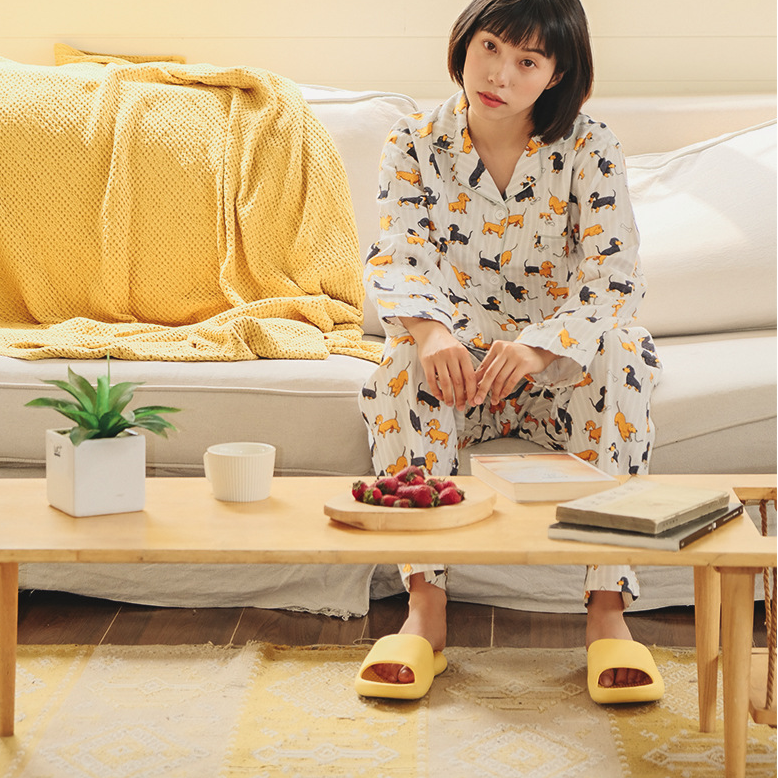Ensemble pyjama pour couple en coton brossé motif teckel