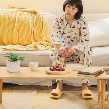 Ensemble pyjama pour couple en coton brossé motif teckel