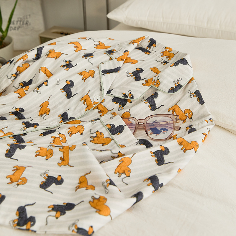 Ensemble pyjama pour couple en coton brossé motif teckel