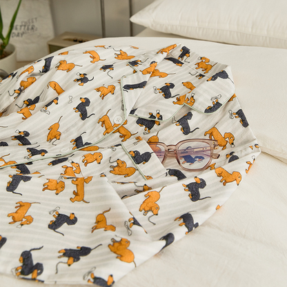 Ensemble pyjama pour couple en coton brossé motif teckel