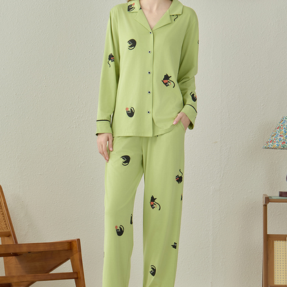 Ensemble pyjama en coton modal avec chat noir