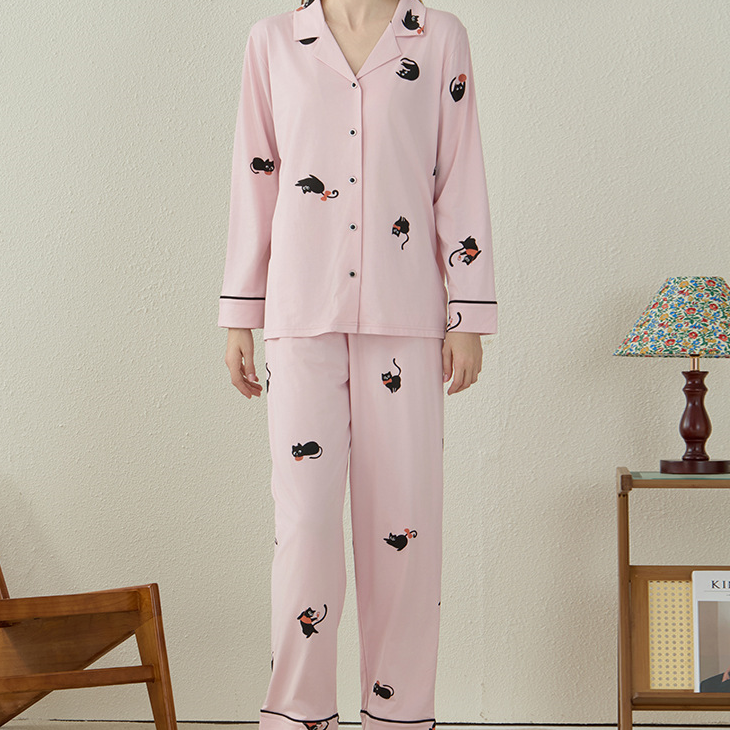 Ensemble pyjama en coton modal avec chat noir