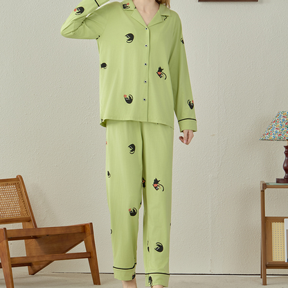 Ensemble pyjama en coton modal avec chat noir
