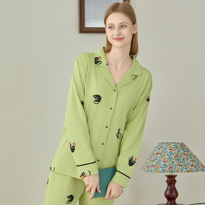 Ensemble pyjama en coton modal avec chat noir