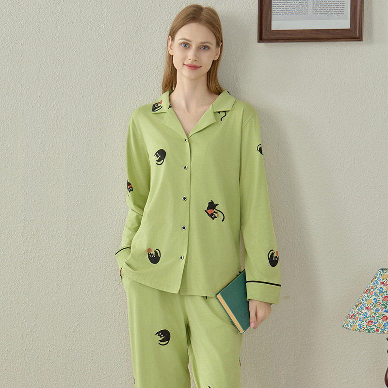 Ensemble pyjama en coton modal avec chat noir