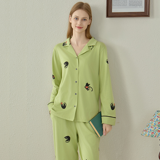Ensemble pyjama en coton modal avec chat noir