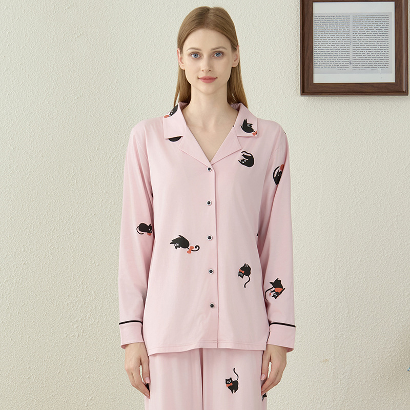 Ensemble pyjama en coton modal avec chat noir