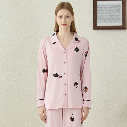 Ensemble pyjama en coton modal avec chat noir