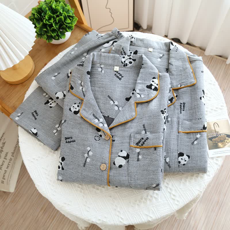 Ensemble pyjama mignon en coton à motif panda - image 0