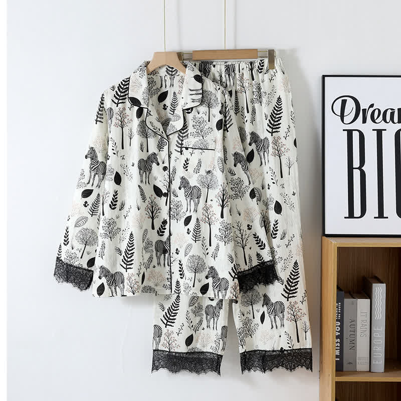 Ensemble pyjama en gaze de coton à imprimé zèbre