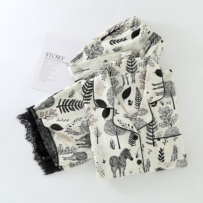 Ensemble pyjama en gaze de coton à imprimé zèbre