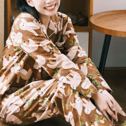 Ensemble de pyjama en coton épais et mignon avec motif paresseux