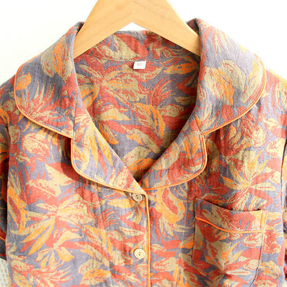 Ensemble pyjama en gaze de coton à motif feuilles rétro