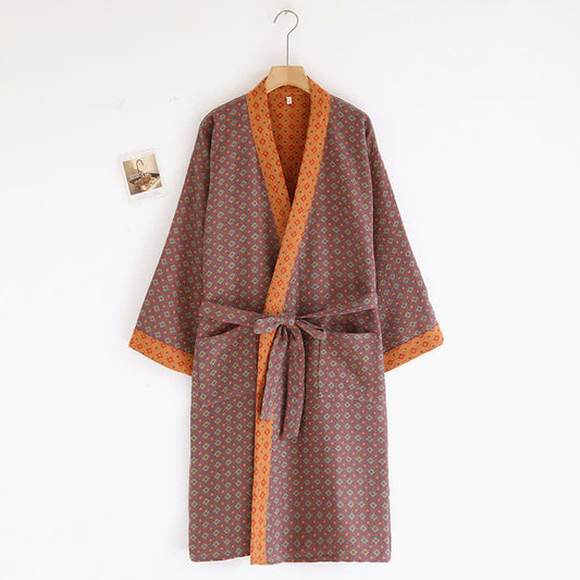 Peignoir kimono en gaze de coton à motif losanges