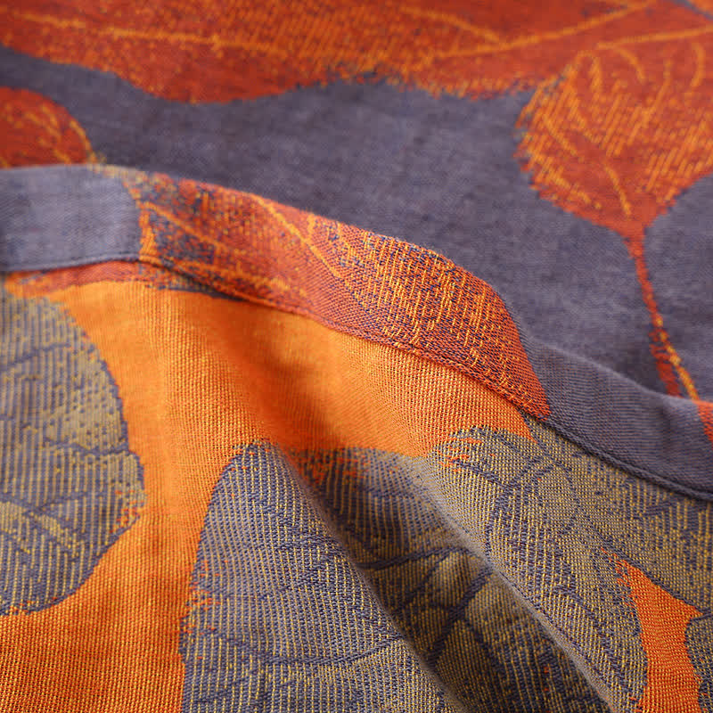 Peignoir en gaze de coton doux avec motif de feuilles jacquard