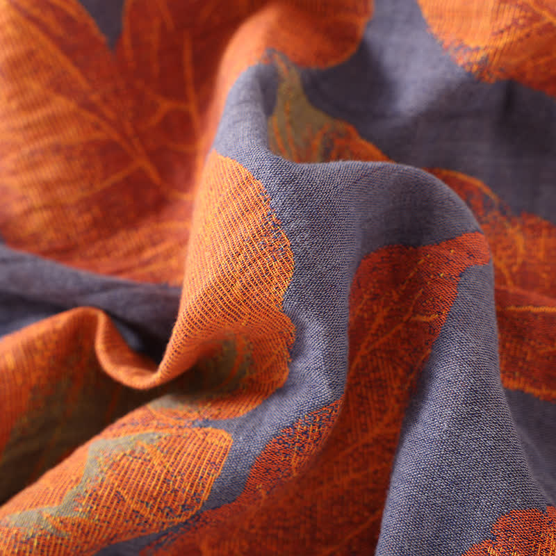 Peignoir en gaze de coton doux avec motif de feuilles jacquard