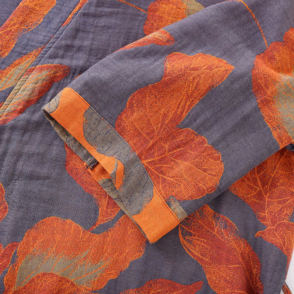 Peignoir en gaze de coton doux avec motif de feuilles jacquard