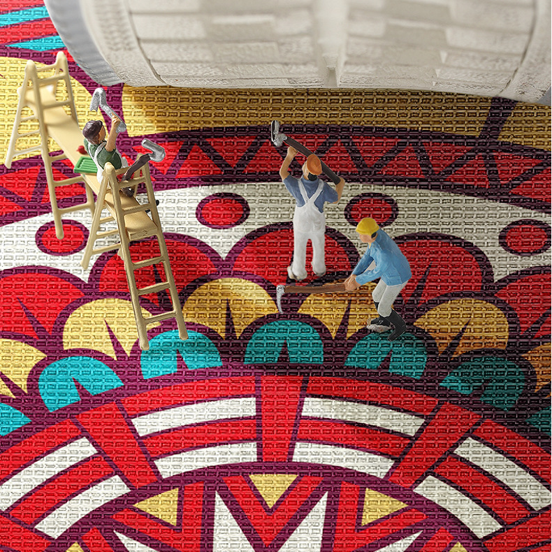 Tapis de sol antidérapant semi-circulaire de style rétro
