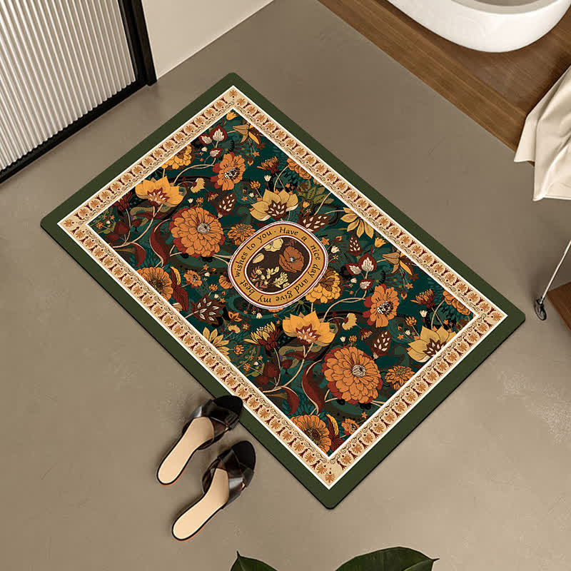 Tapis de sol antidérapant à motif floral en boue de diatomées