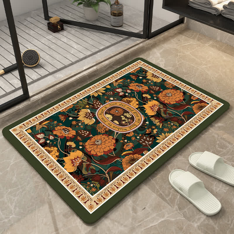 Tapis de sol antidérapant à motif floral en boue de diatomées