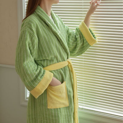 Peignoir en pur coton à rayures color block