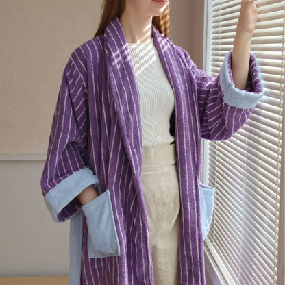 Peignoir en pur coton à rayures color block