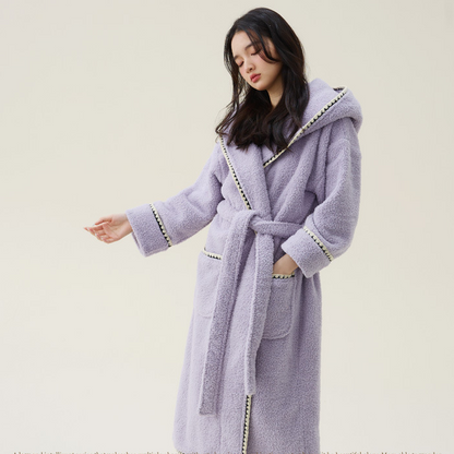 Peignoir long et chaud en polaire avec capuche