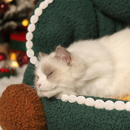 Panier pour animal de compagnie en polaire douce avec sapin de Noël