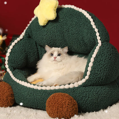Panier pour animal de compagnie en polaire douce avec sapin de Noël