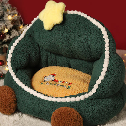 Panier pour animal de compagnie en polaire douce avec sapin de Noël