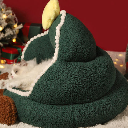 Panier pour animal de compagnie en polaire douce avec sapin de Noël