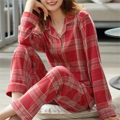 Ensemble pyjama en coton à motif quadrillé et manches longues