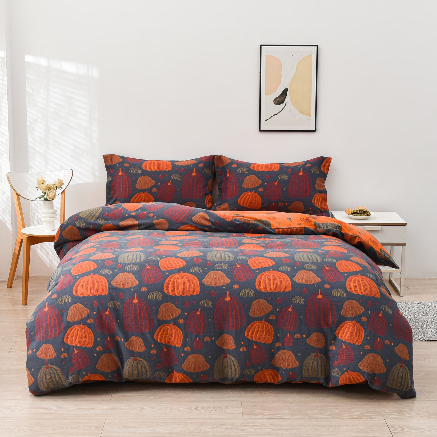 Parure de lit en gaze de coton citrouille (4 pièces)