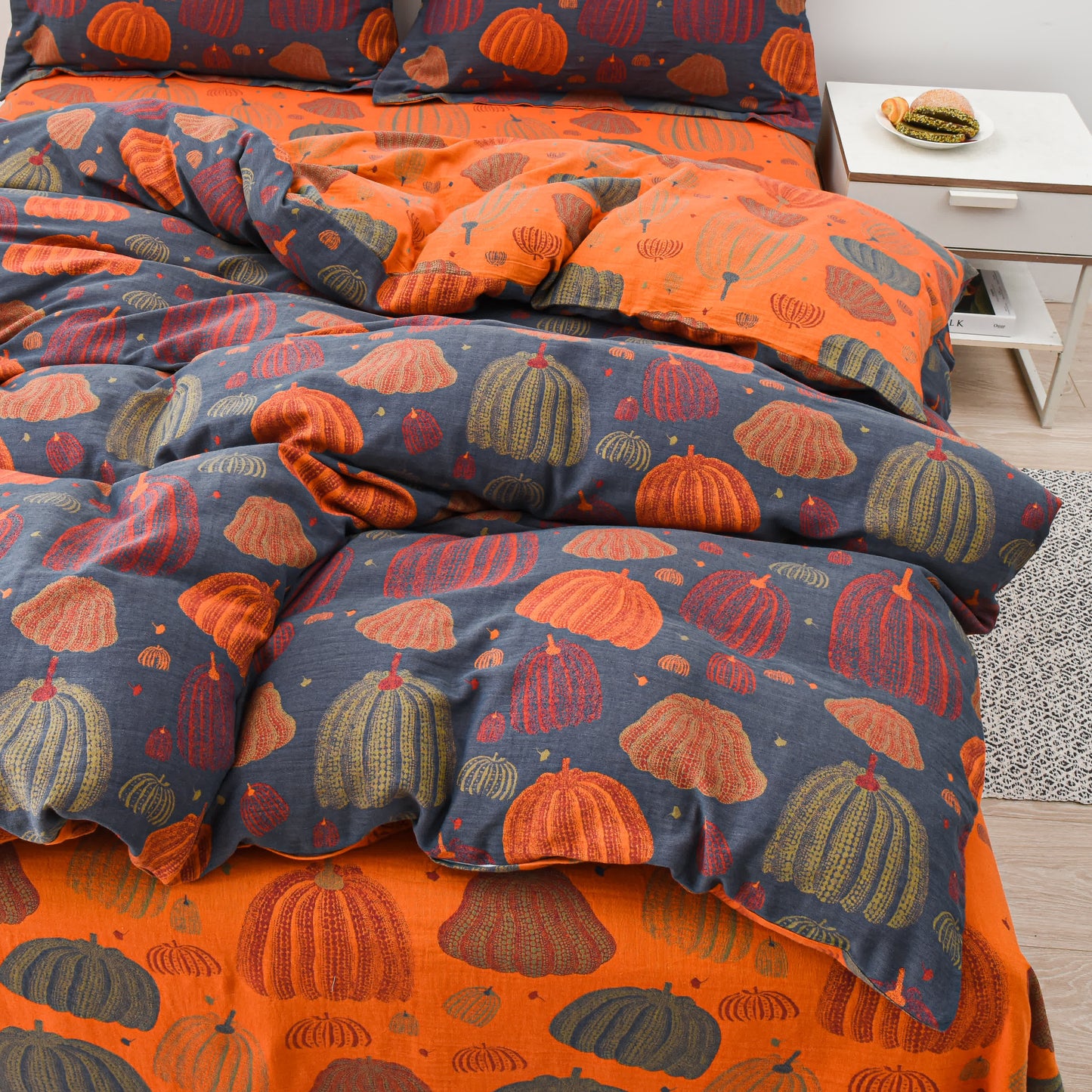 Parure de lit en gaze de coton citrouille (4 pièces)
