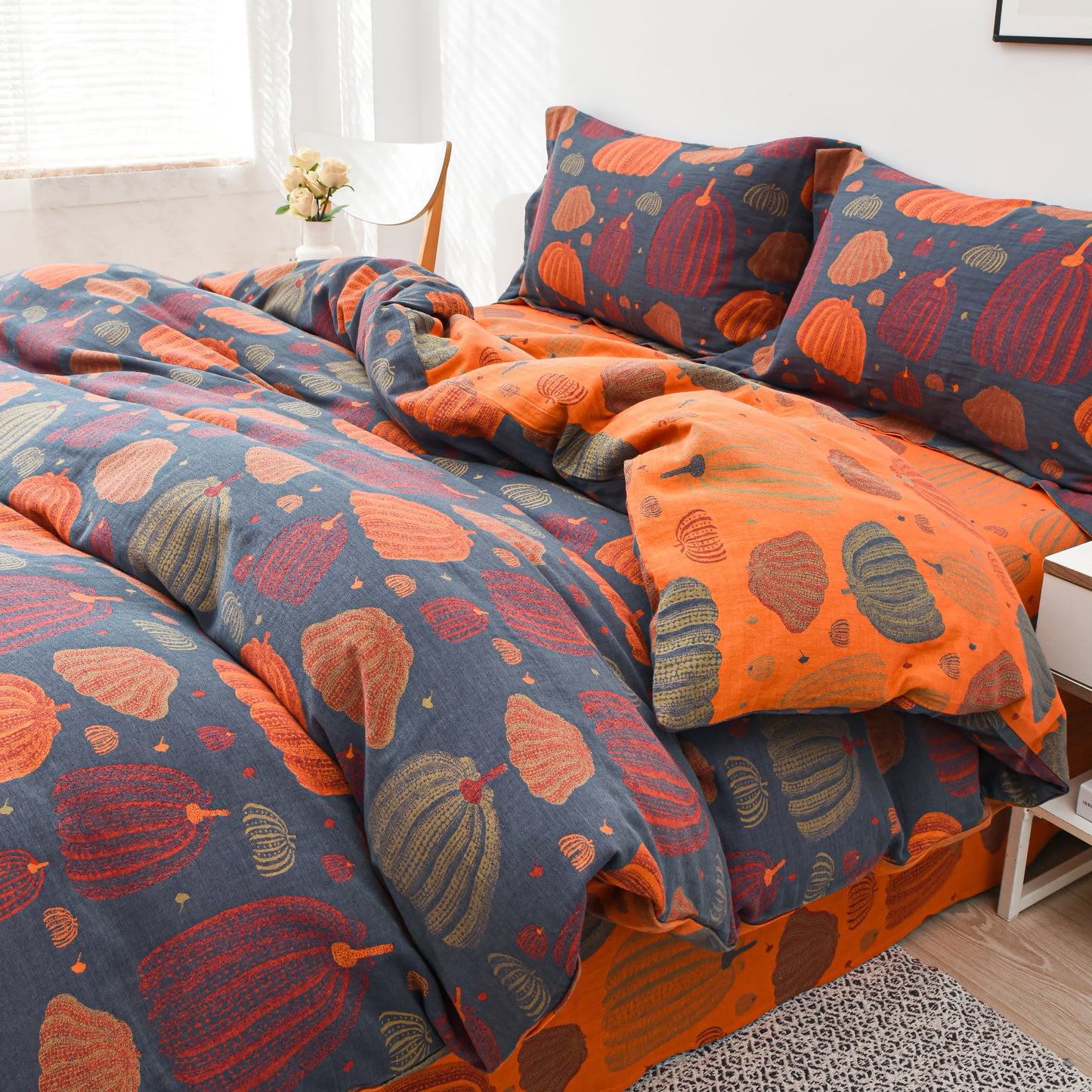 Parure de lit en gaze de coton citrouille (4 pièces)
