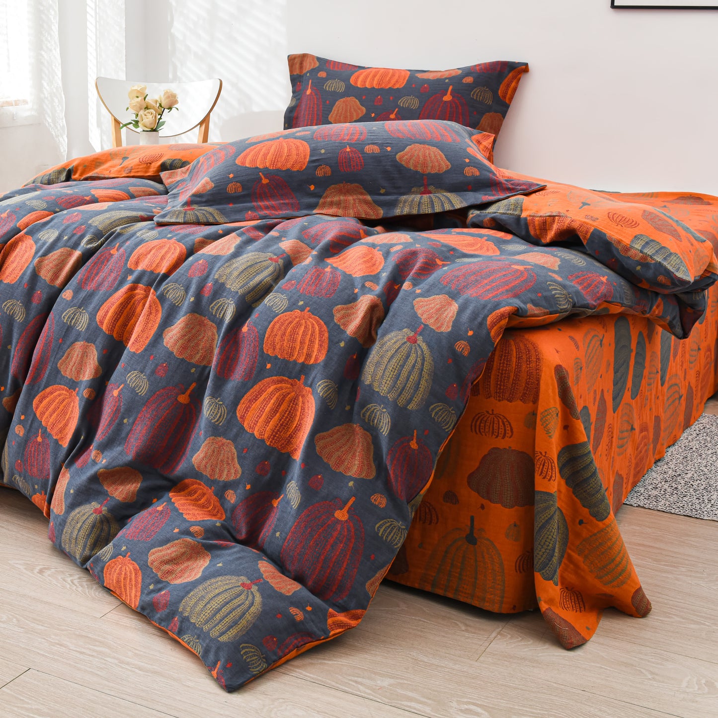 Parure de lit en gaze de coton citrouille (4 pièces)