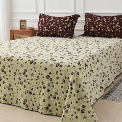 Parure de lit réversible en gaze de coton à motif rose (4 pièces)