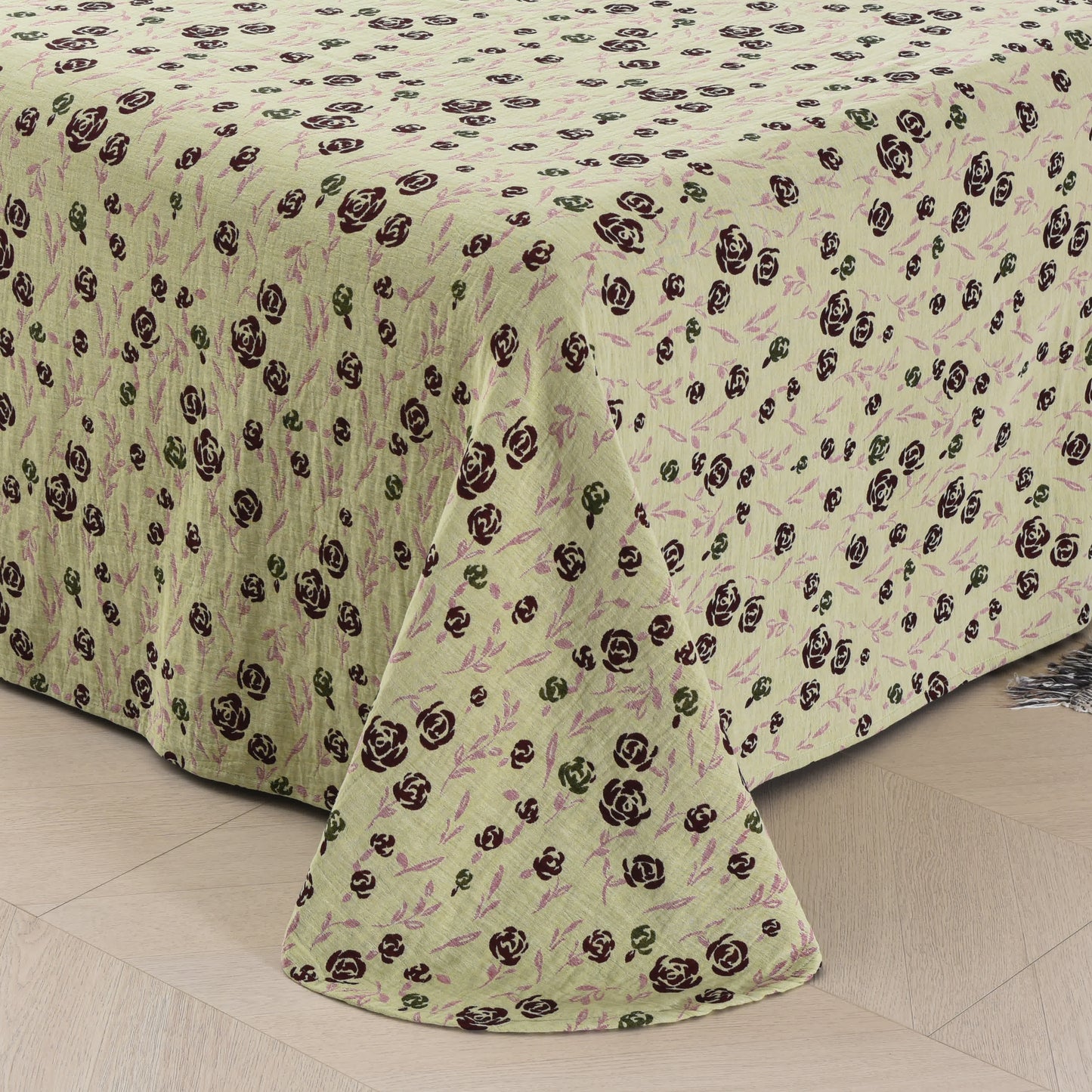 Parure de lit réversible en gaze de coton à motif rose (4 pièces)